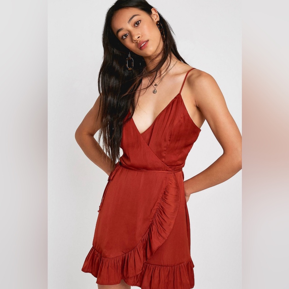 Elegant Rust Wrap Dress